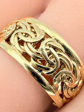 AK Marked Turkey Sterling Silver Vermeil Byzantine Scrolls Band Ring Sz 11